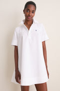 White Poplin Woven Collared Babydoll Dress