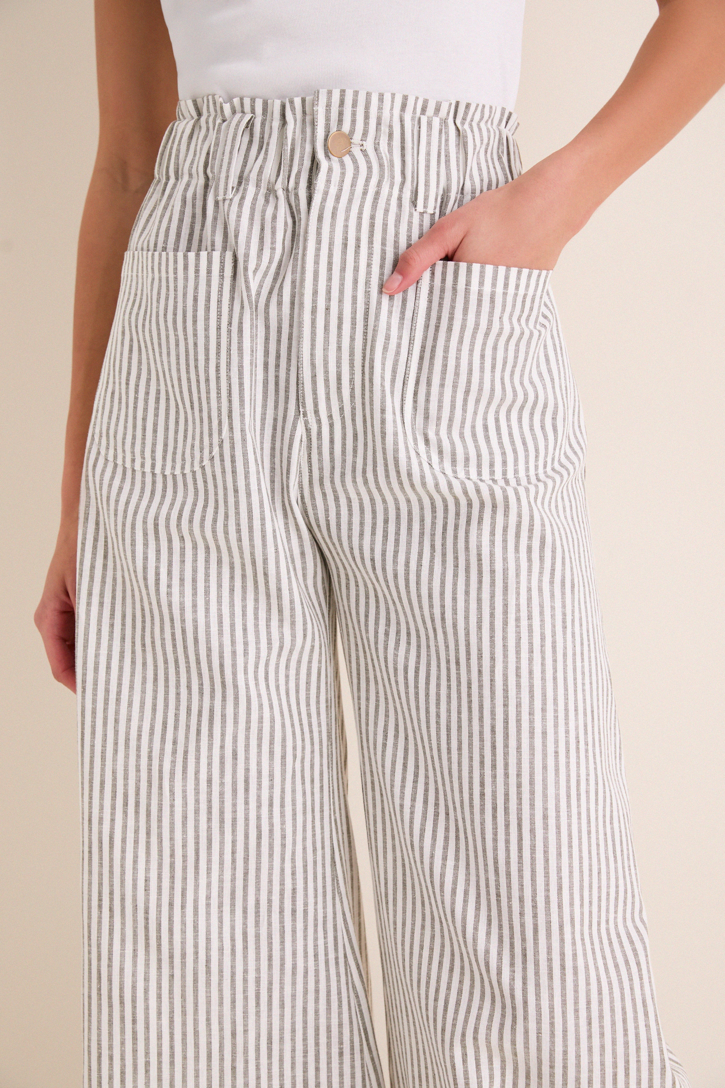 Juniper Stripe Linen Tulip Wide Leg Pant