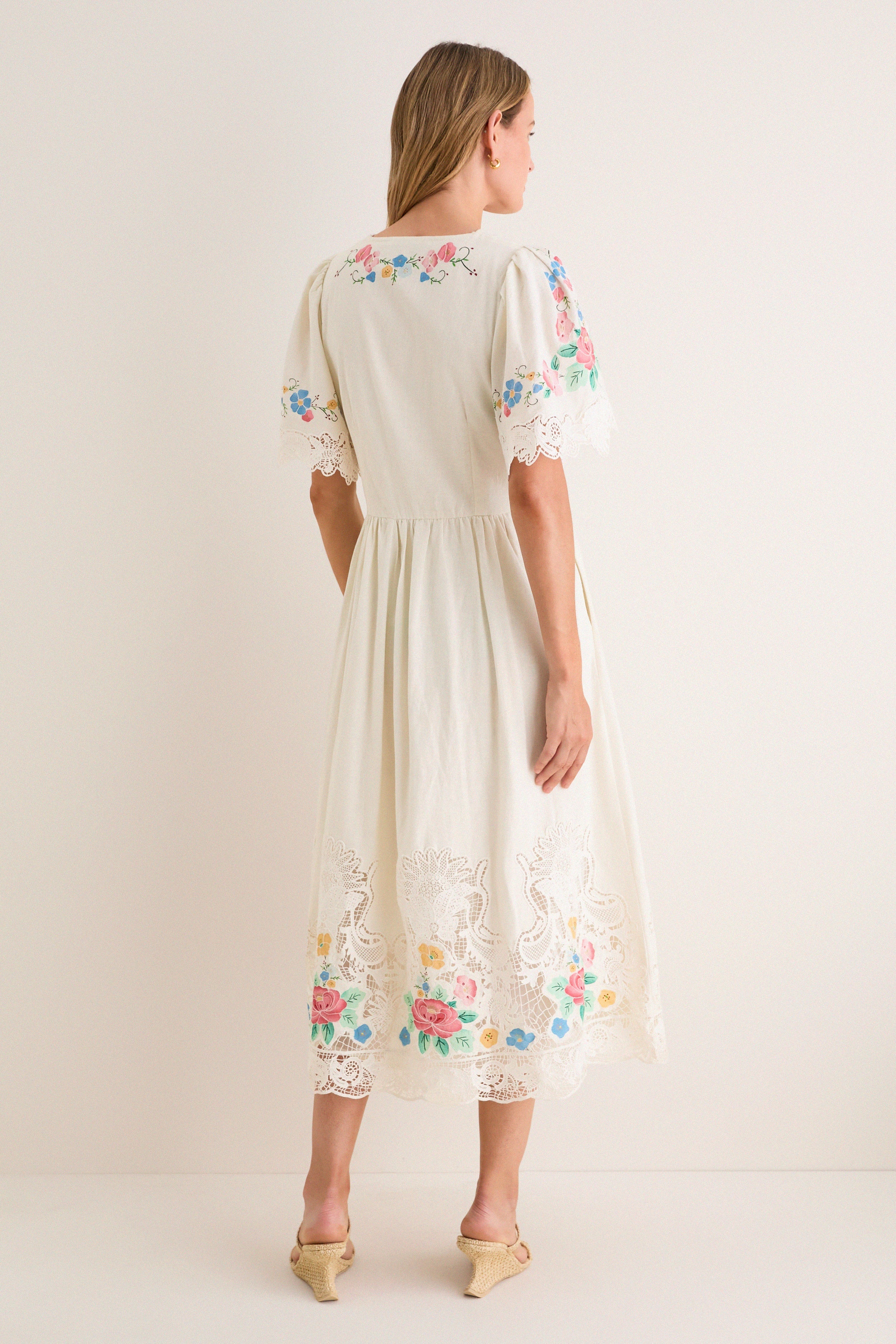 Multi Astrid Embroidery Short Sleeve Midi Dress
