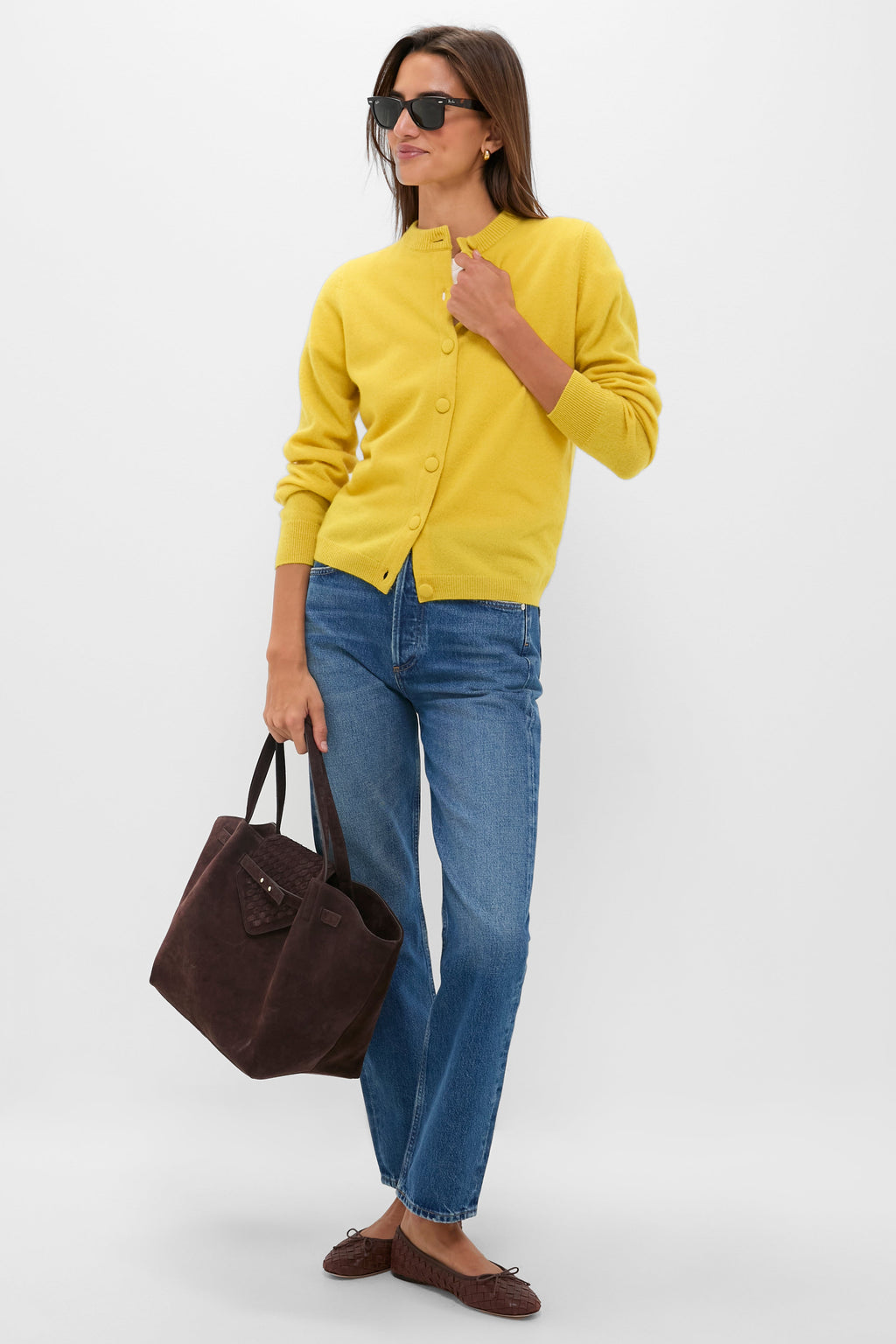 Marigold Cashmere Covered Button Quinn Cardigan