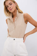 Sandstone Pique Sleeveless Ruffle Margaret Polo