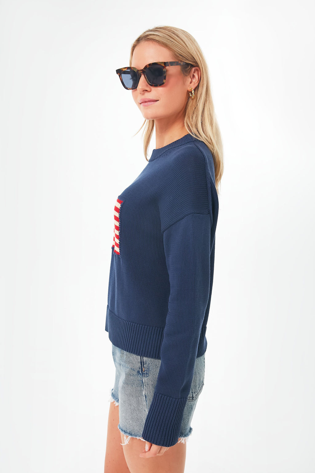 Navy Cropped Americana Sweater