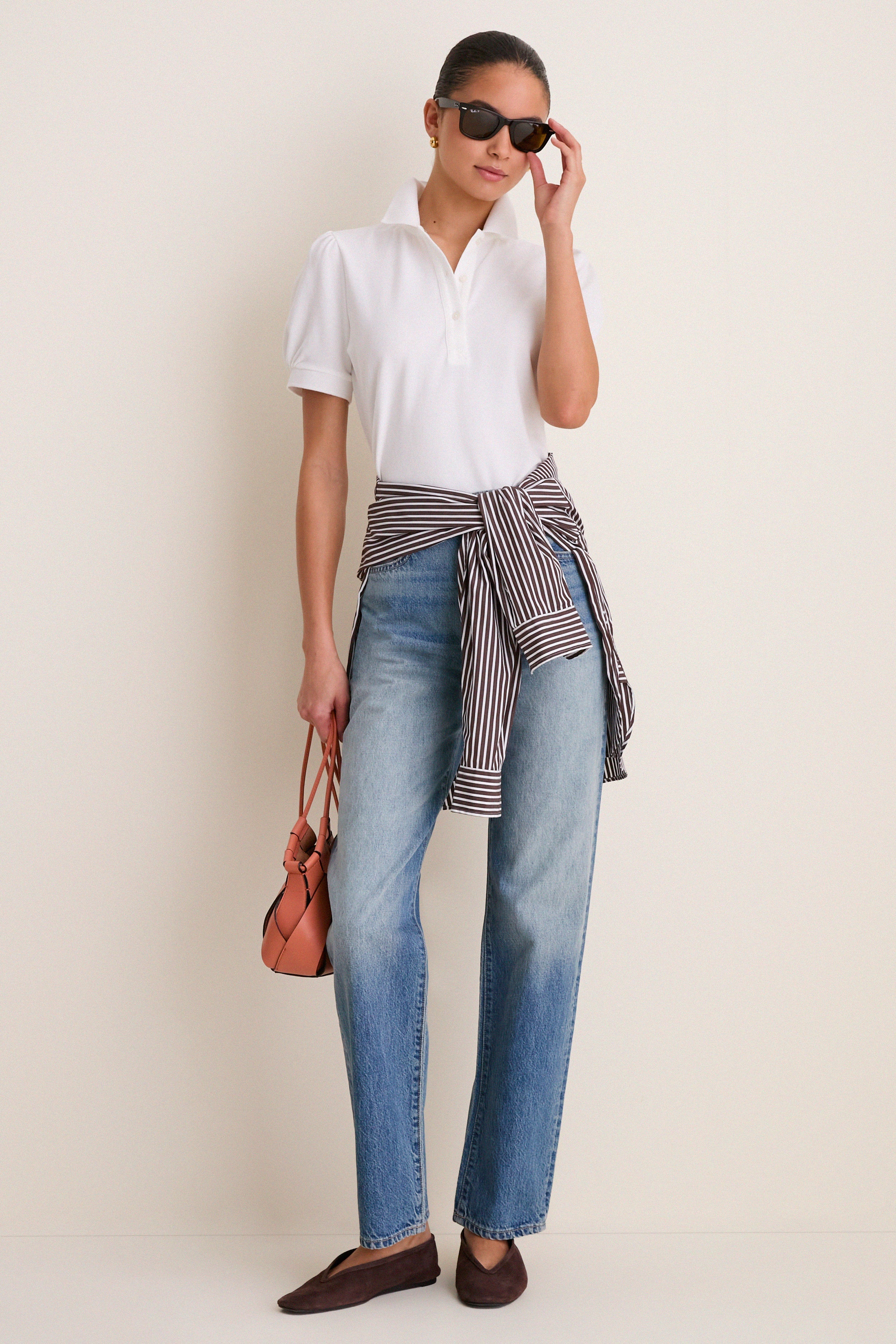 White Pique Puff Sleeve Peggy Polo