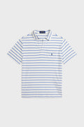 Boys White Short-Sleeve Cotton Linen Jersey Striped Johnny Collar Polo