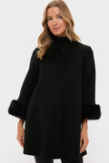 Black Wool Fur Cuff Harlan Coat