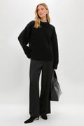Black Genevieve Cashmere Wool Blend Crewneck Sweater