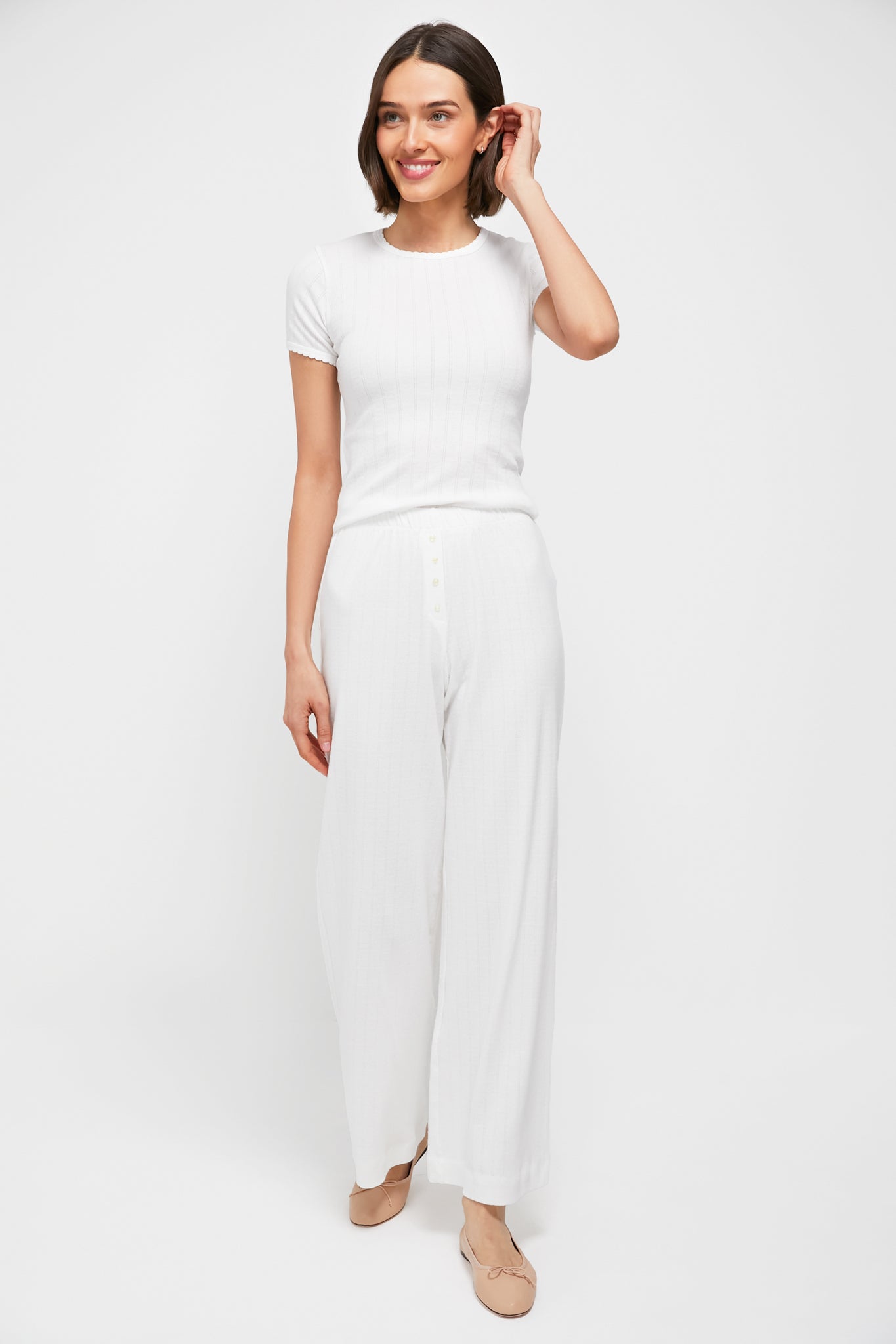 White Pointelle Slim Fit Tee