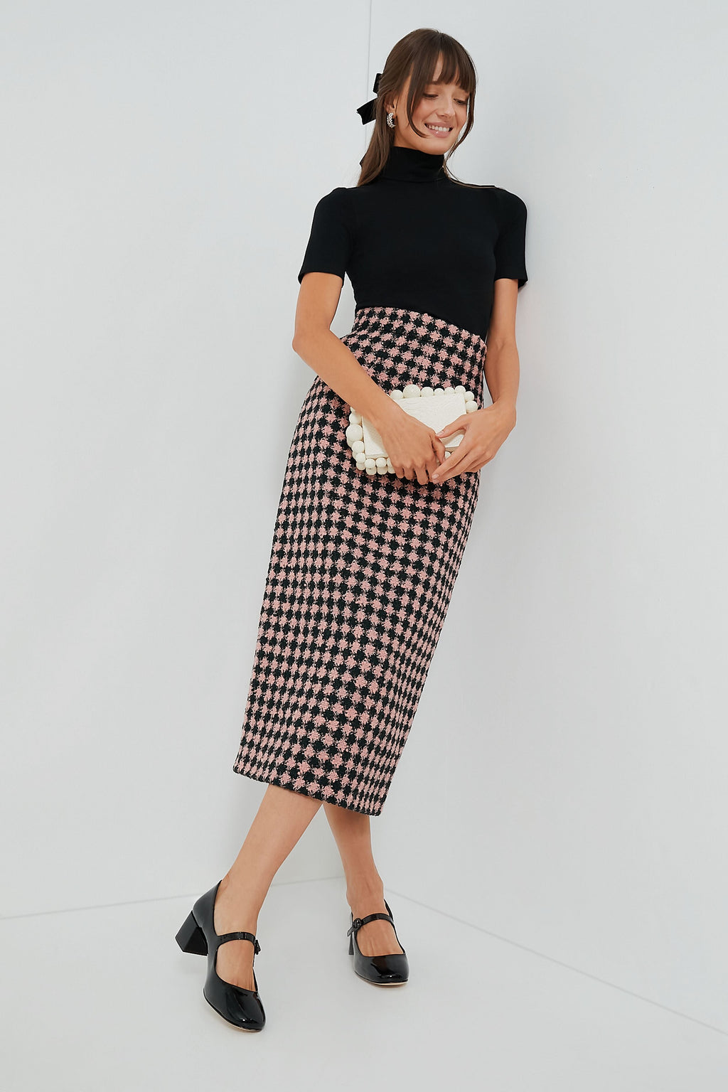 Dark Green and Pink Lorinda Heritage Wool Skirt