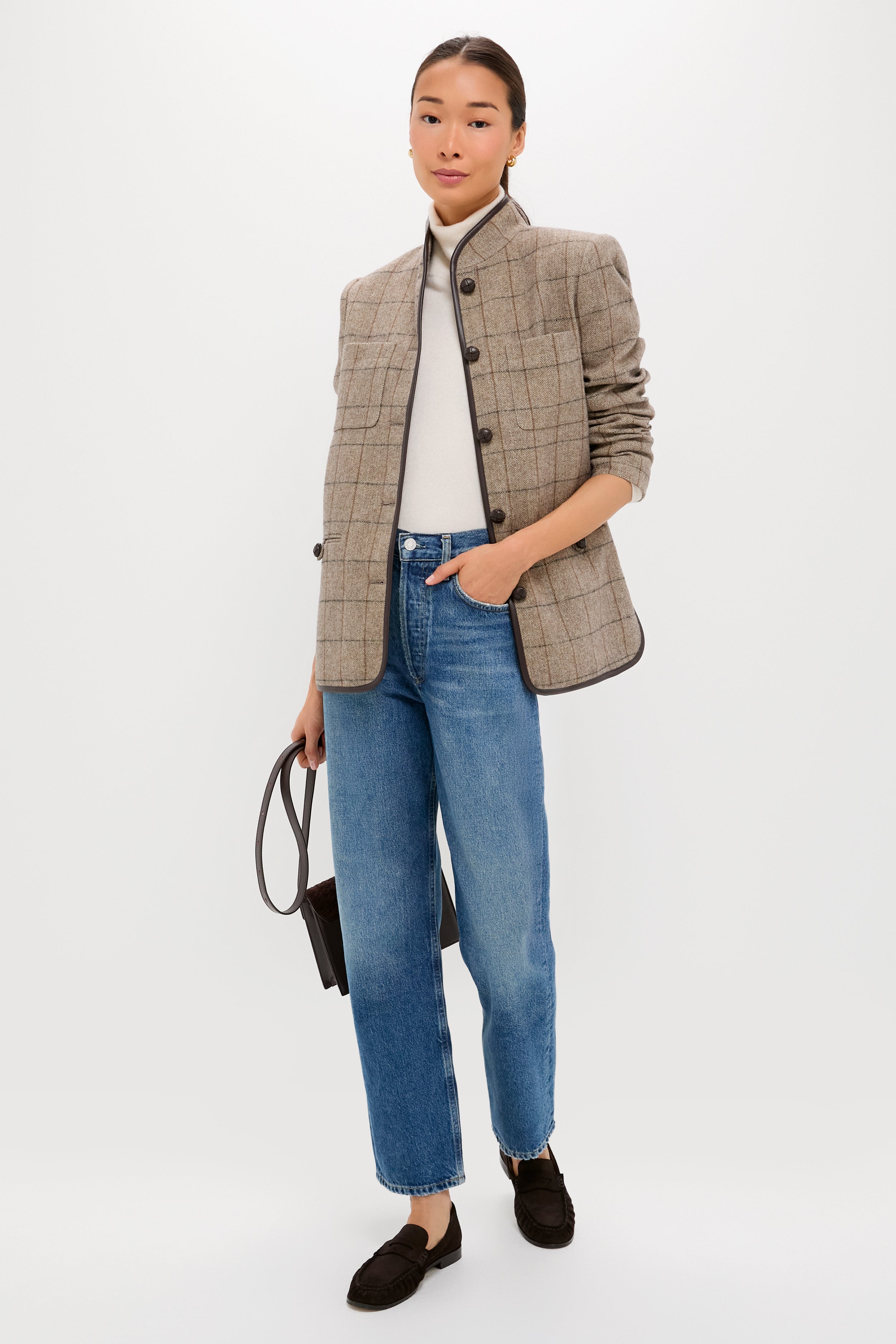 Brown Check Plaid Wool Dalton Jacket