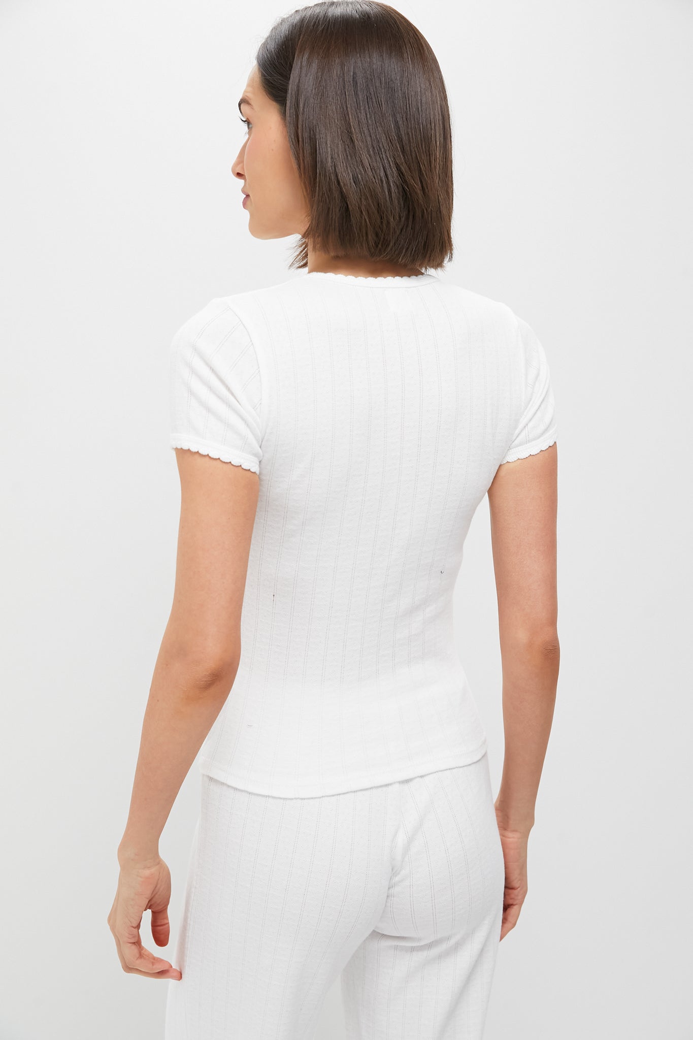 White Pointelle Slim Fit Tee