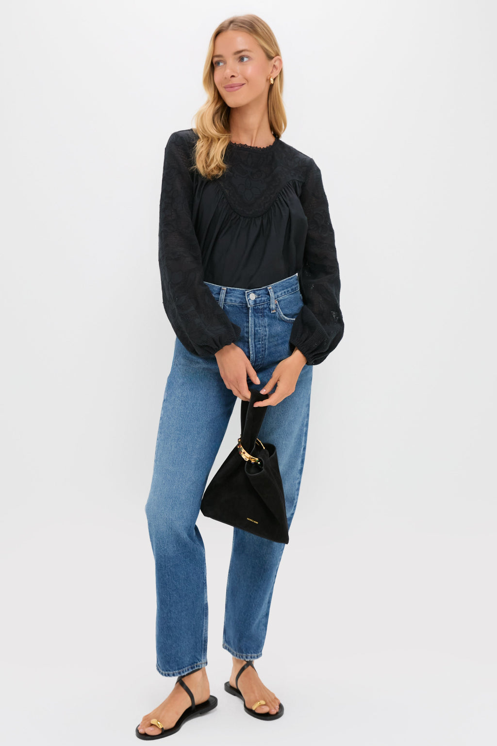 Black Patchwork Embroidered Cressida Blouse