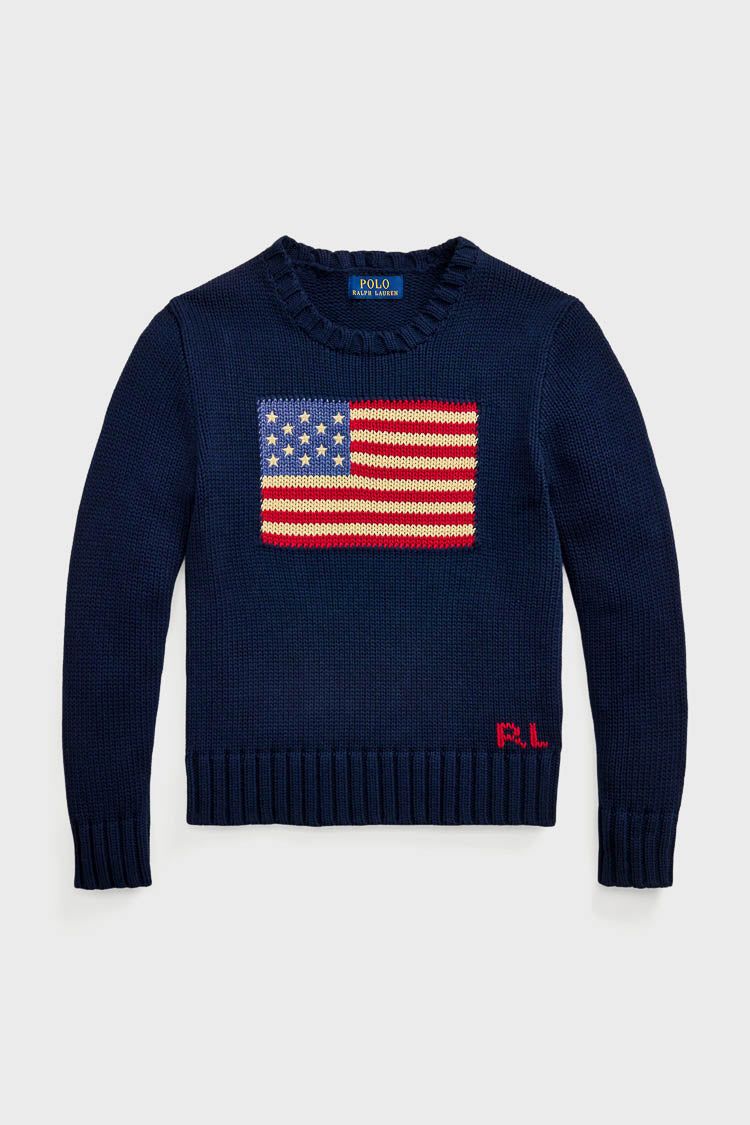 Navy Flag Cotton Crewneck Sweater