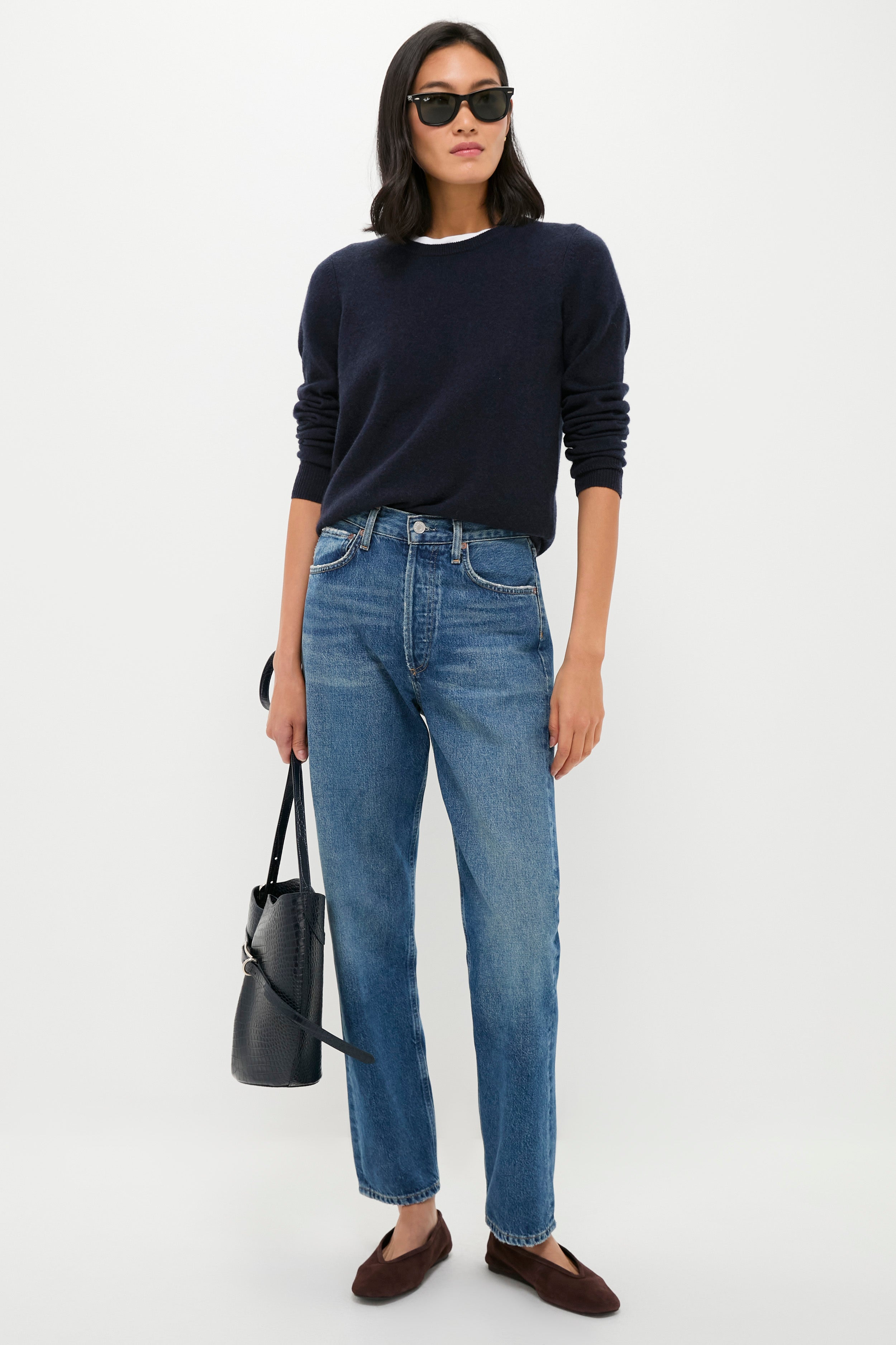 Navy Cashmere Crewneck Sweater