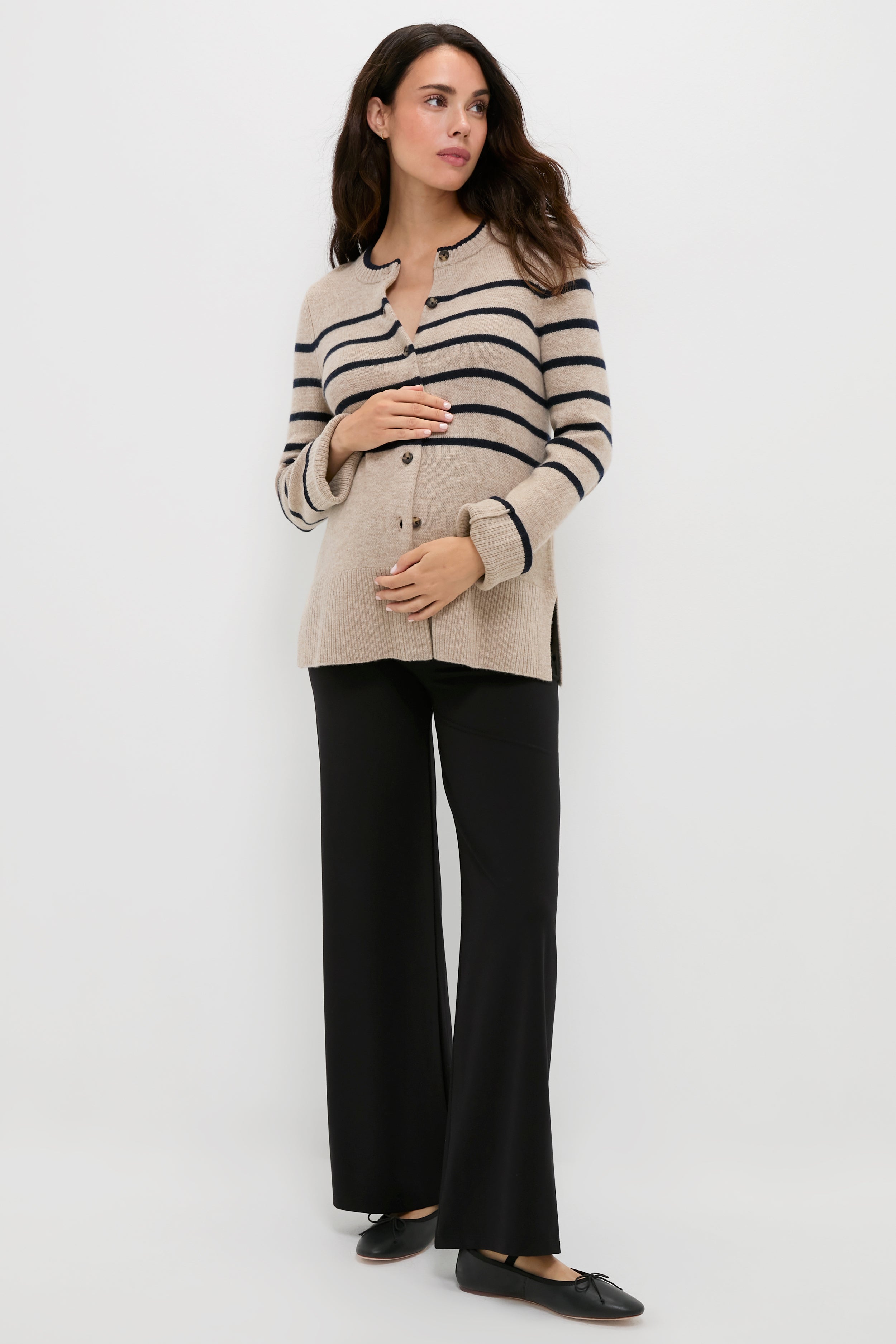 Oat and Navy Celine Contour Cardigan