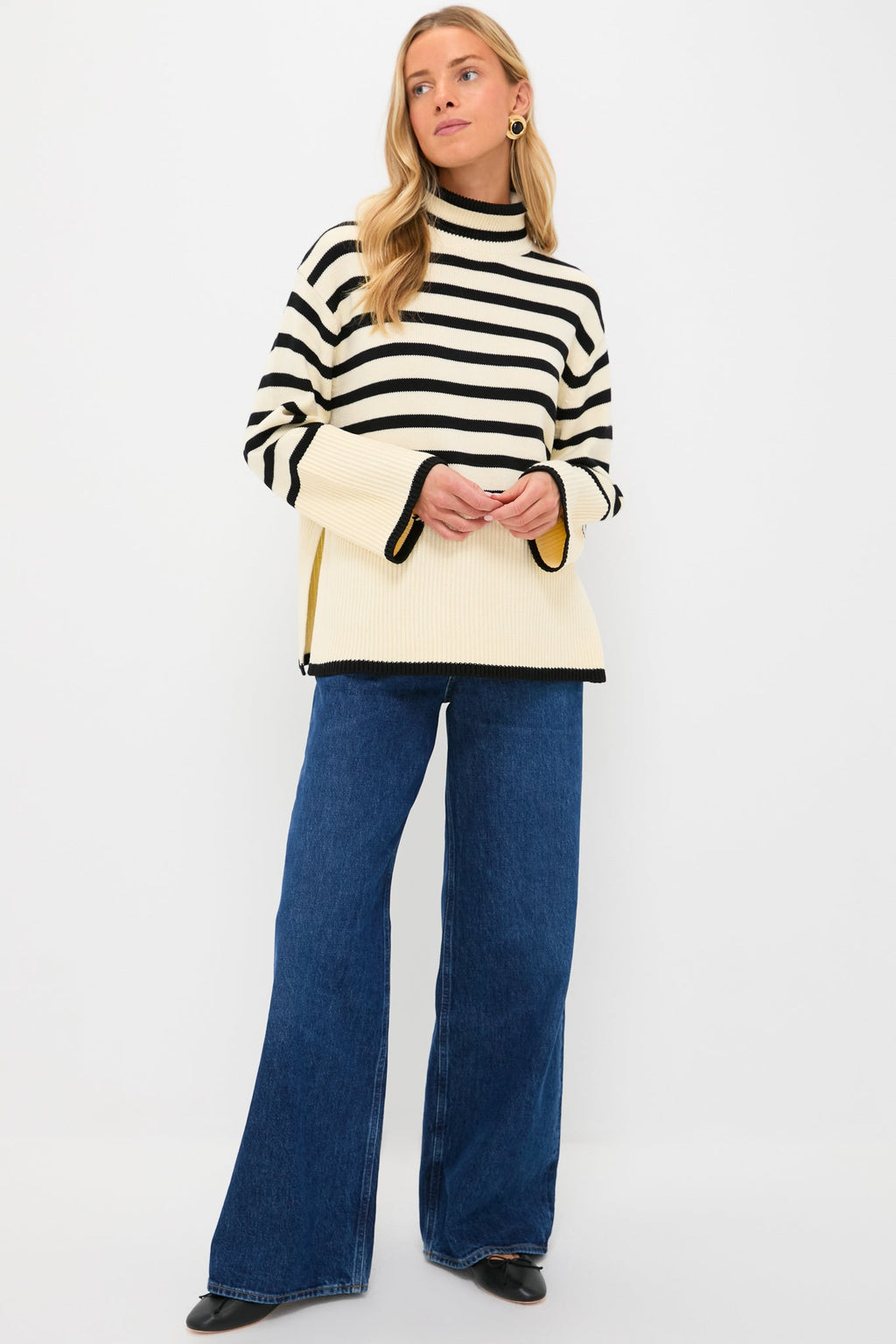 Exclusive Cream Striped Turtleneck Sweater
