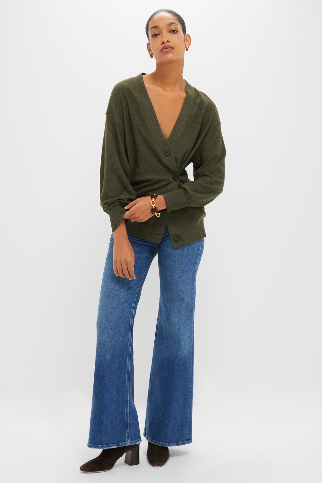 Olive Drippy Tissue Cardigan