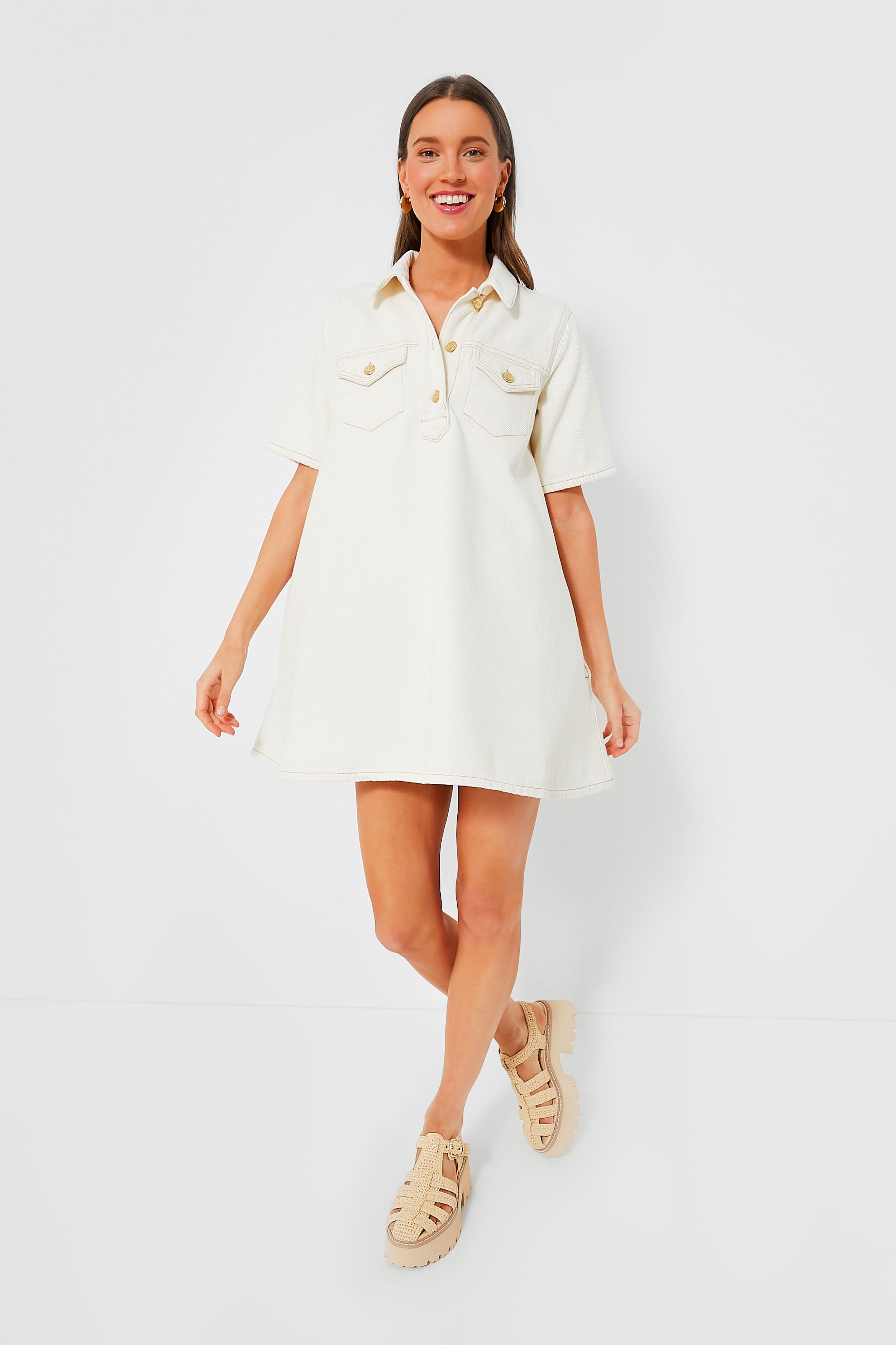 Egret Heavy Denim Mini Dress