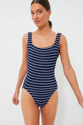 Navy and White Classic Square Neck One Piece