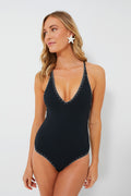 Black with Coconut Embroidery Sole Maillot