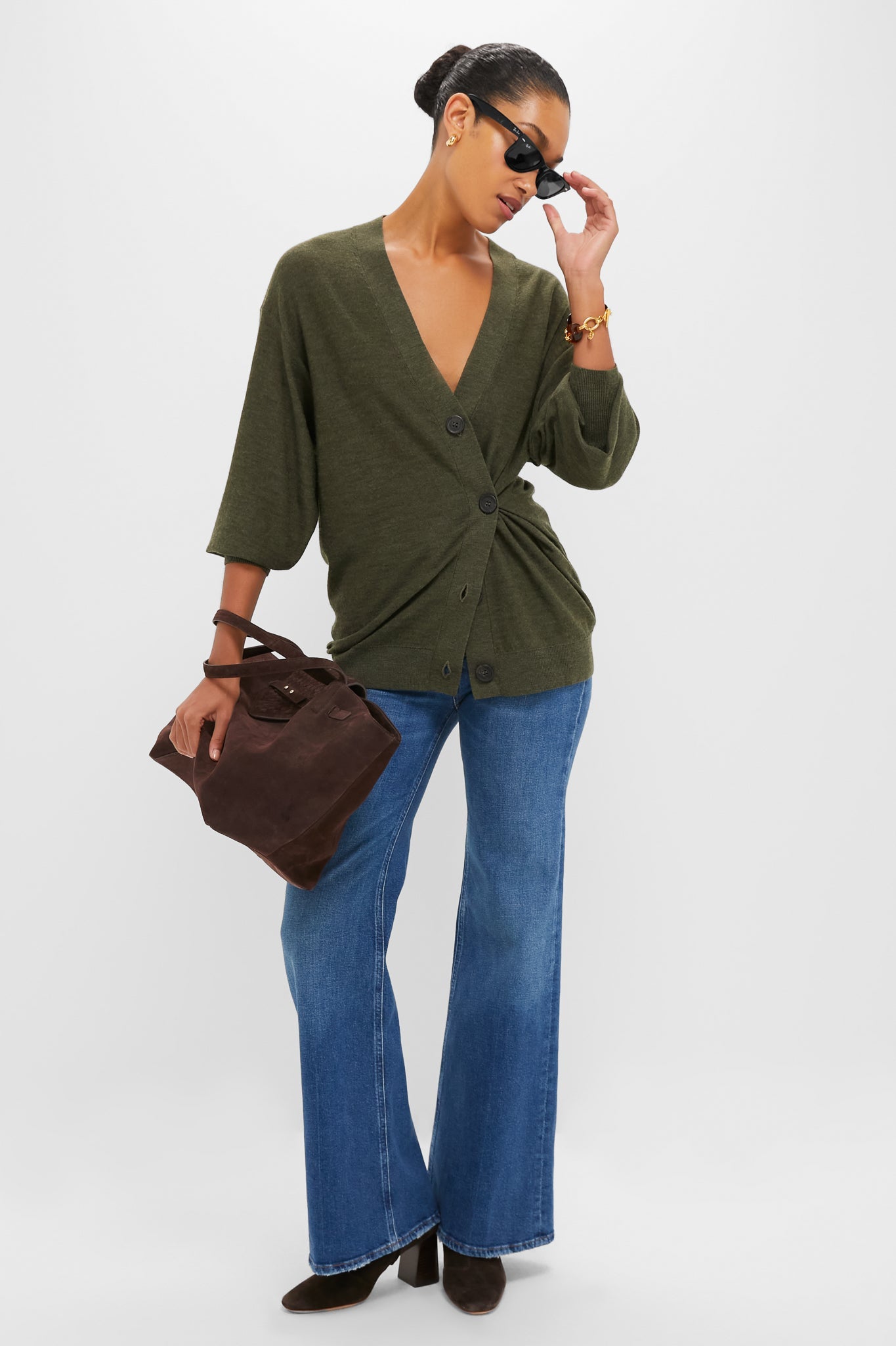 Olive Drippy Tissue Cardigan