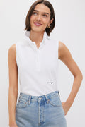 White Pique Sleeveless Ruffle Margaret Polo