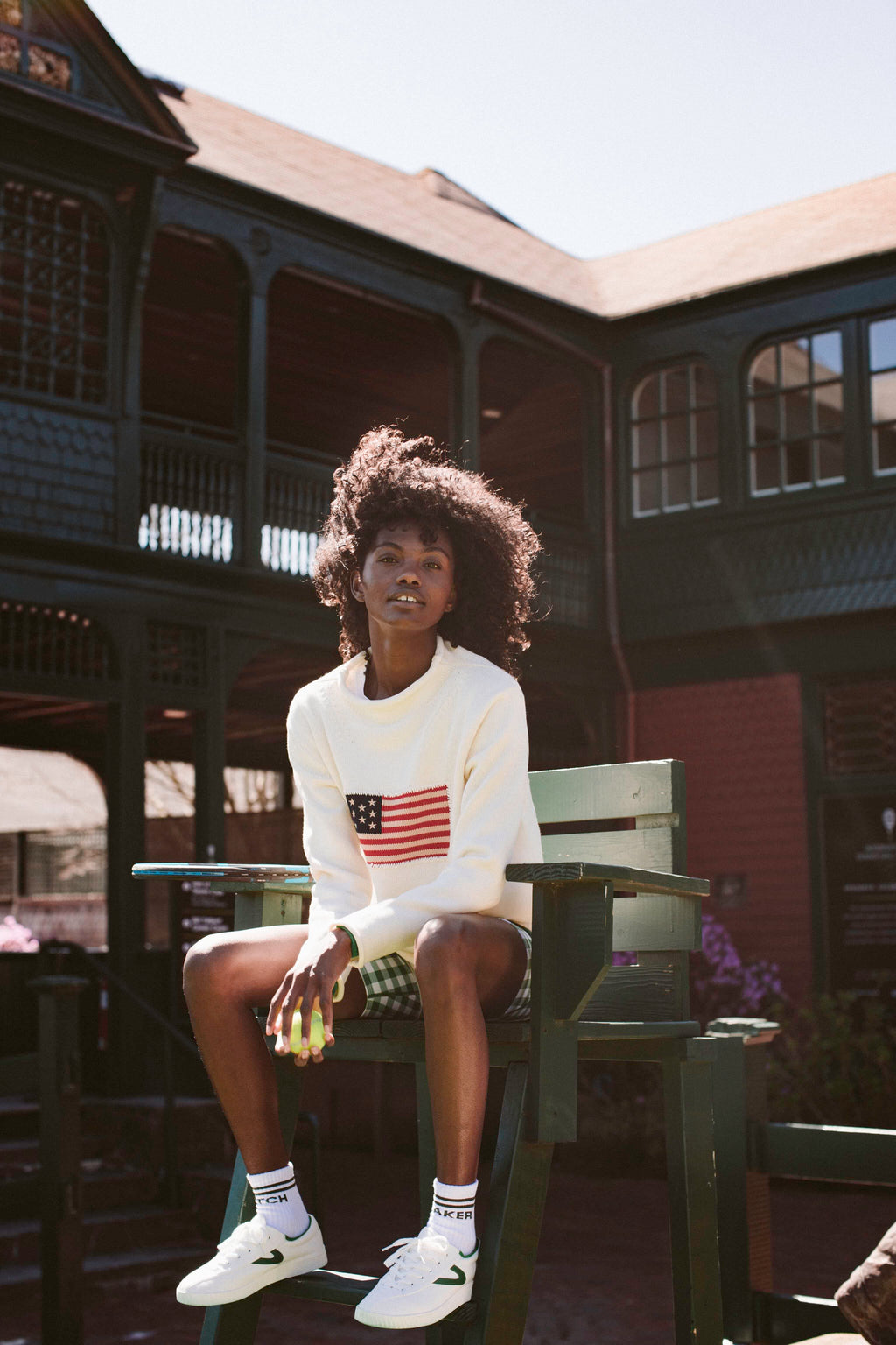 Ivory Cotton Rollneck Americana Sweater