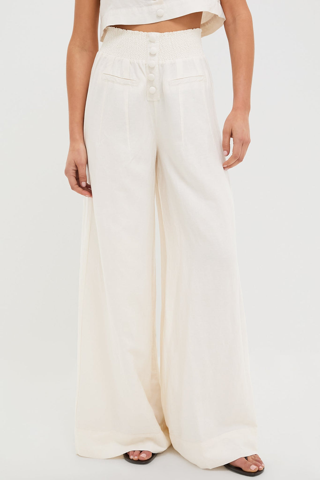 Off-White Button Front Palazzo Pant