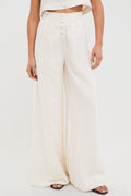 Off-White Button Front Palazzo Pant