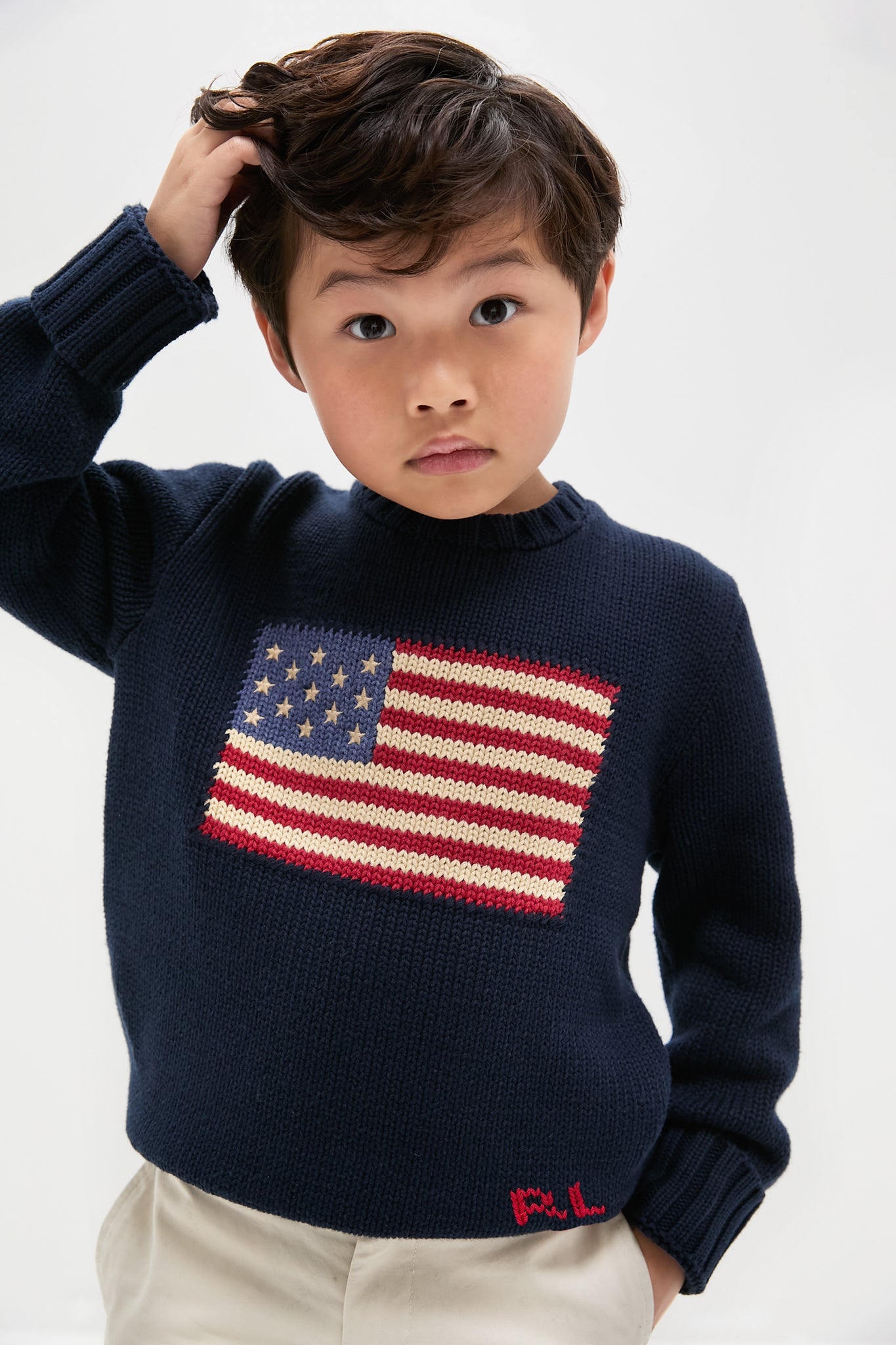 Navy Flag Cotton Crewneck Sweater