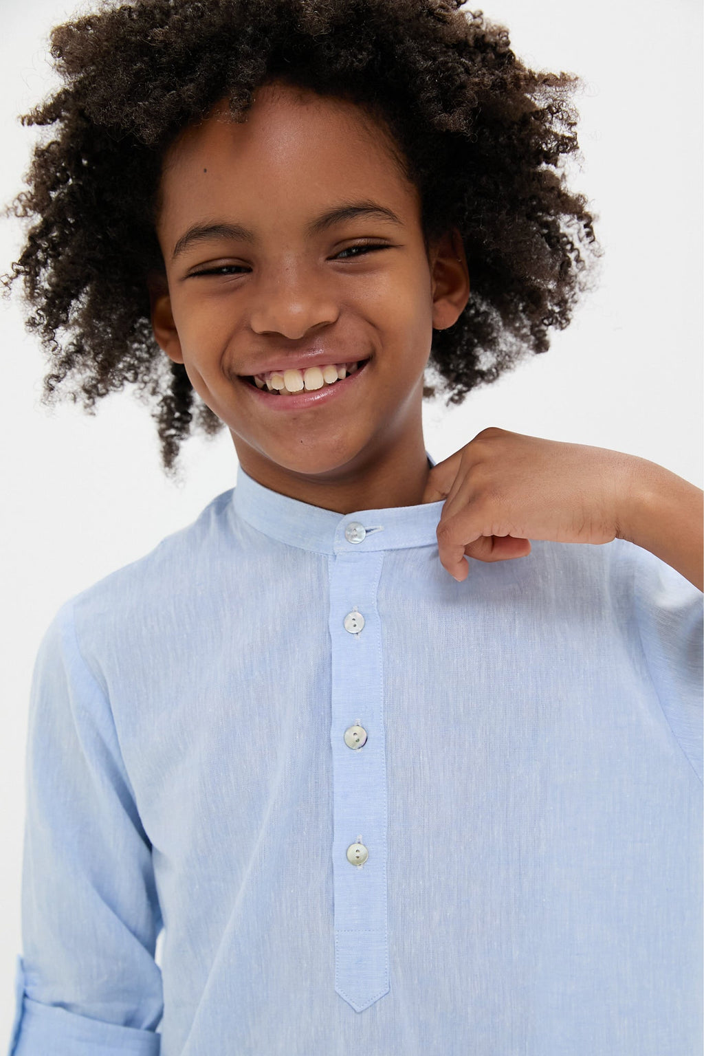 Light Blue Jazmin Linen Mix Long Sleeve Shirt