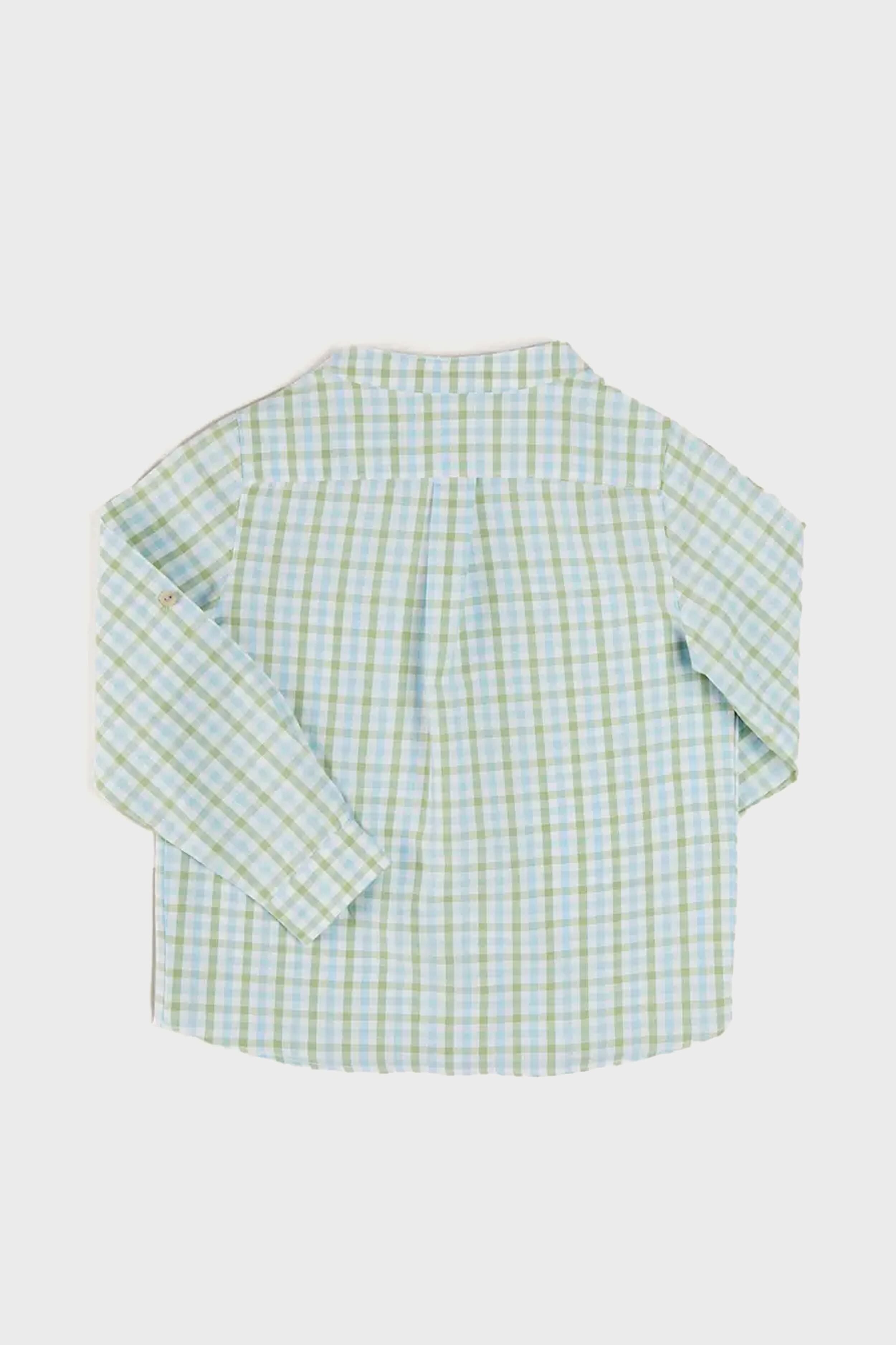 Maxwell Gingham Mao Collar Long Sleeve Shirt in Green