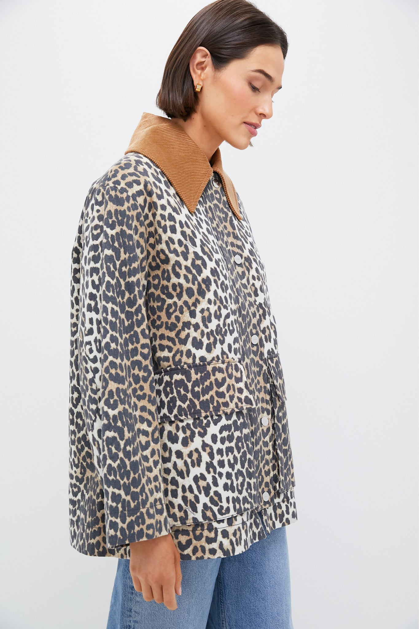 Almond Milk Printed Canvas Midi Jacket