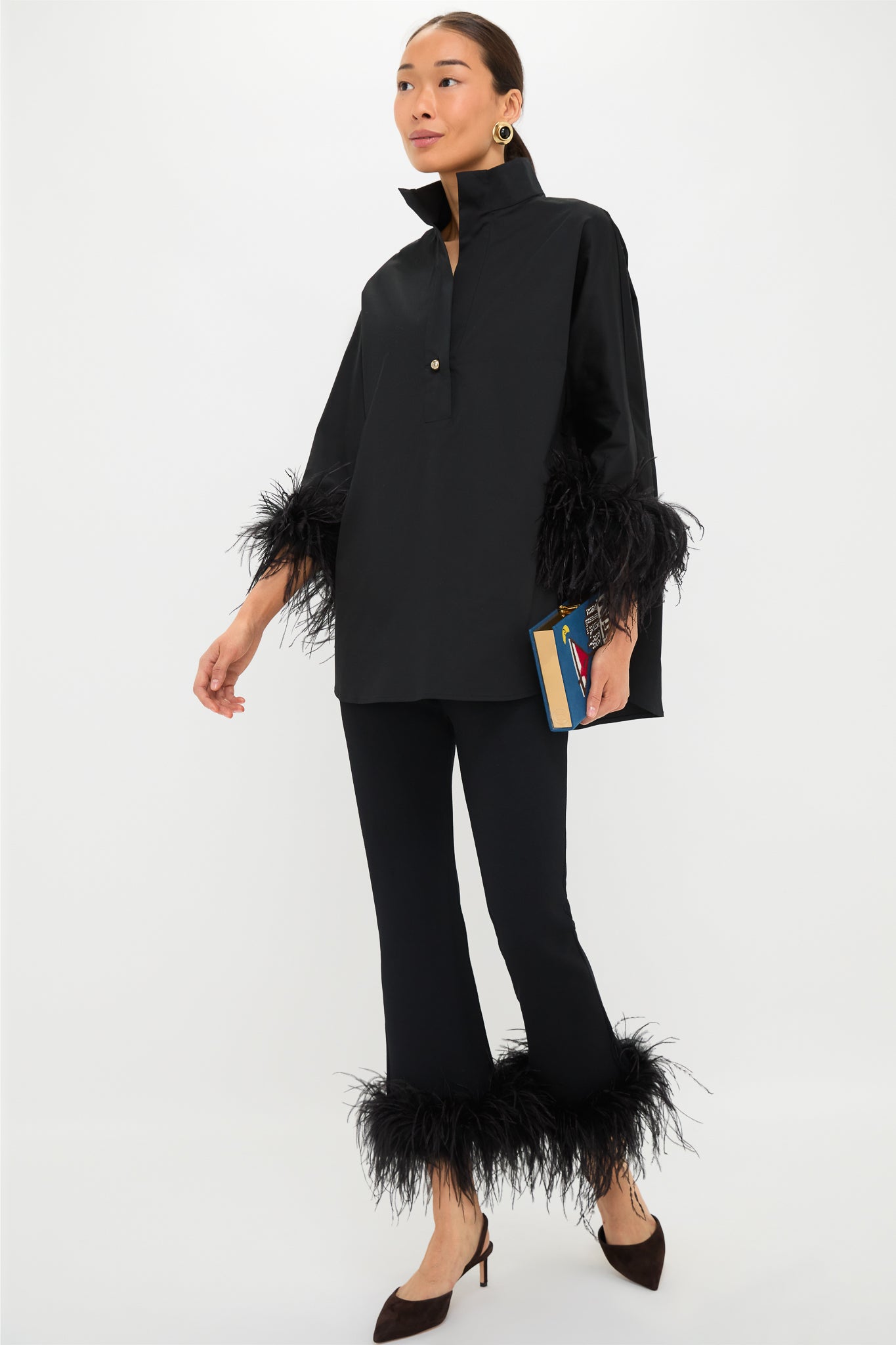 Black Feather Compression Knit Ashford Pants