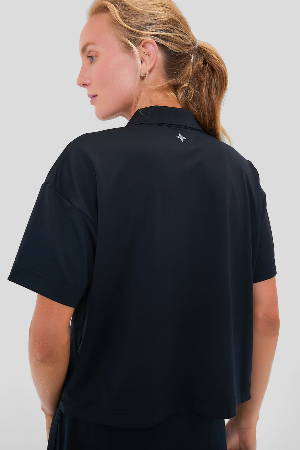Black Cropped Performance Jersey Caroline Polo
