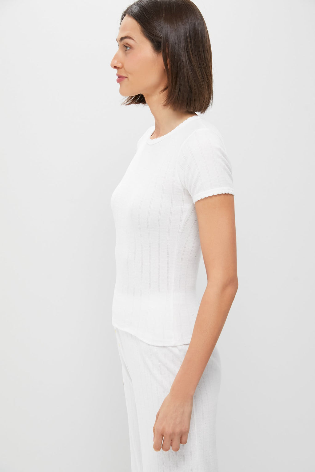 White Pointelle Slim Fit Tee