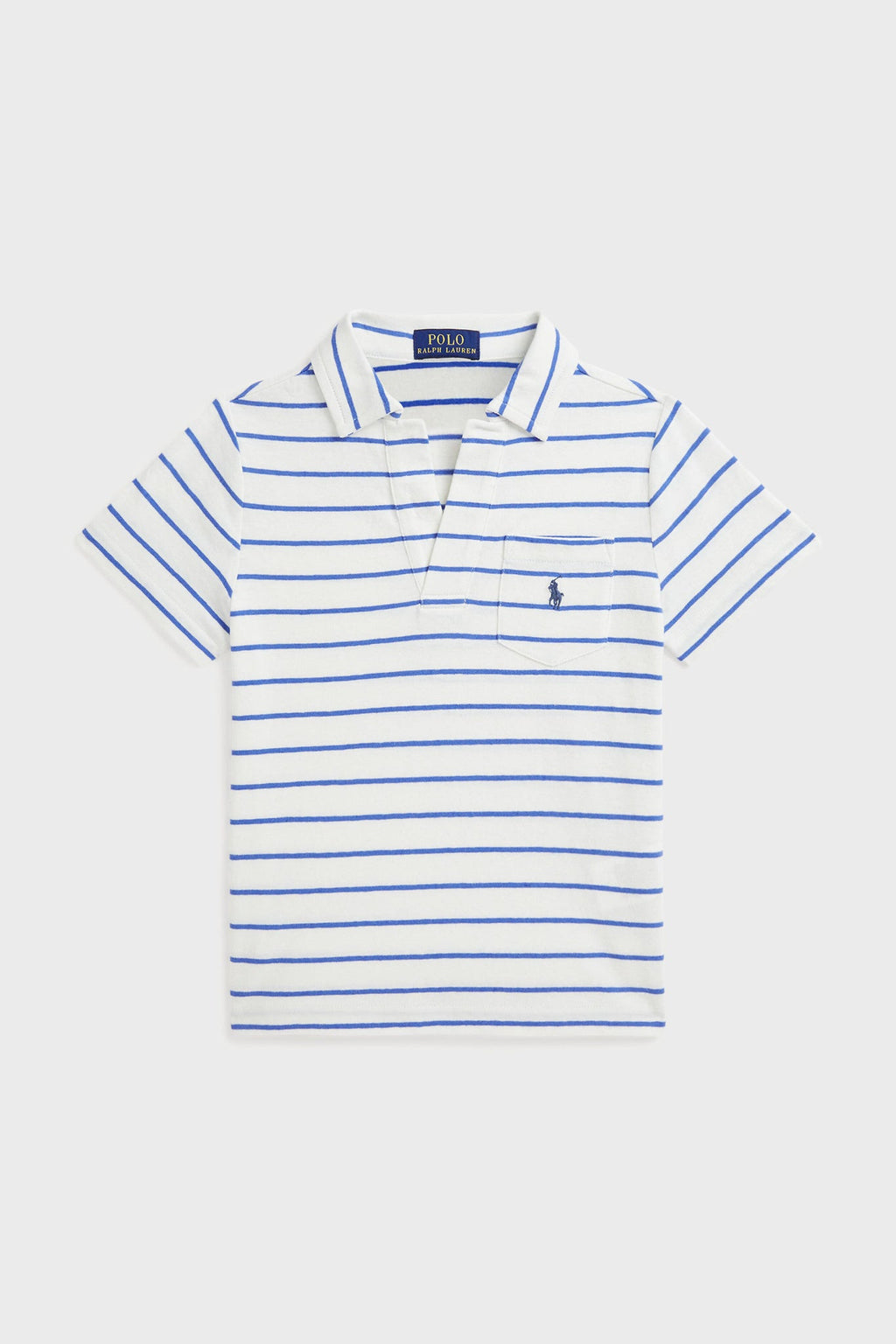 Little Boys White Short-Sleeve Cotton Linen Jersey Striped Johnny Collar Polo