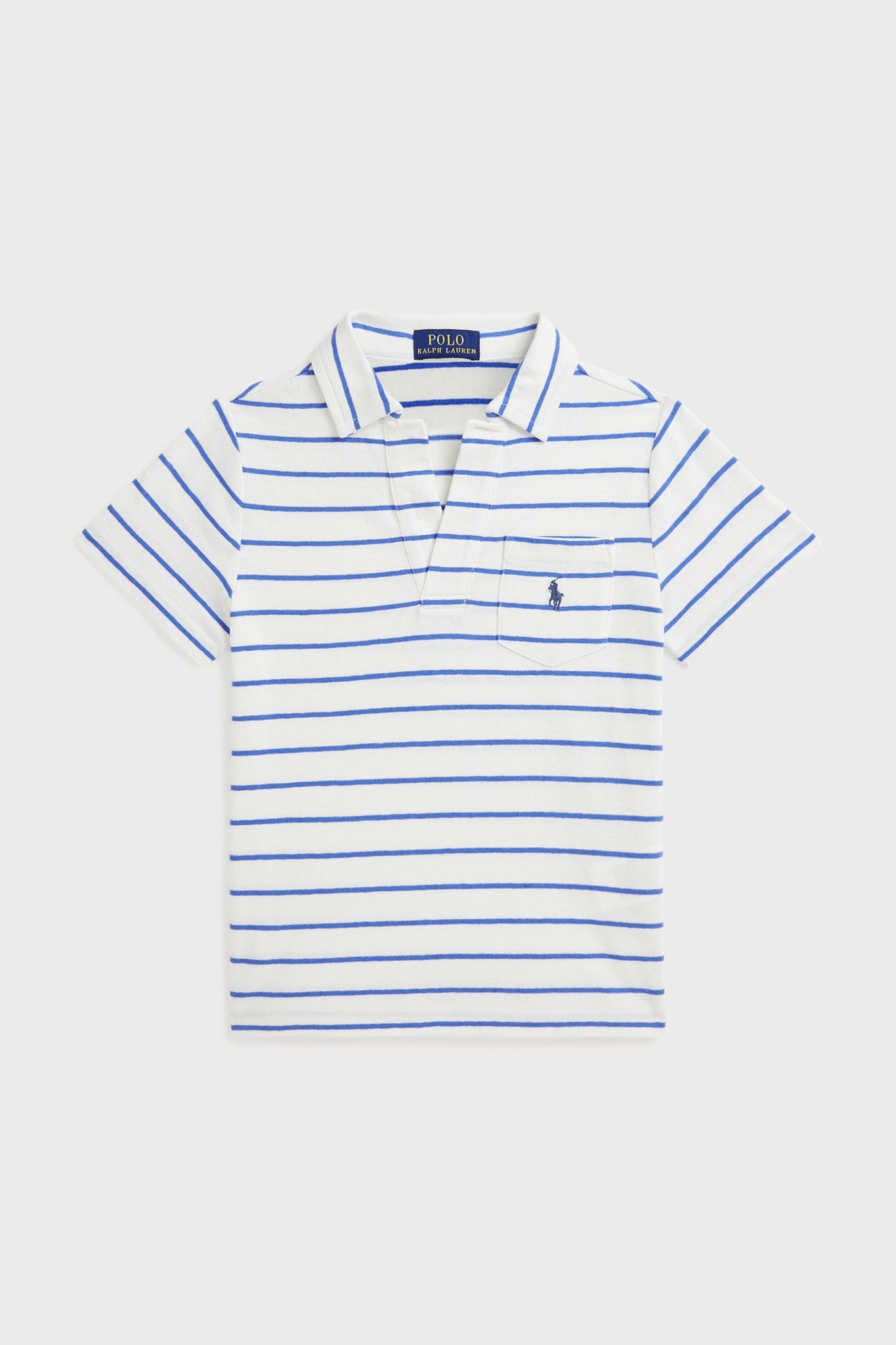 Little Boys White Short-Sleeve Cotton Linen Jersey Striped Johnny Collar Polo
