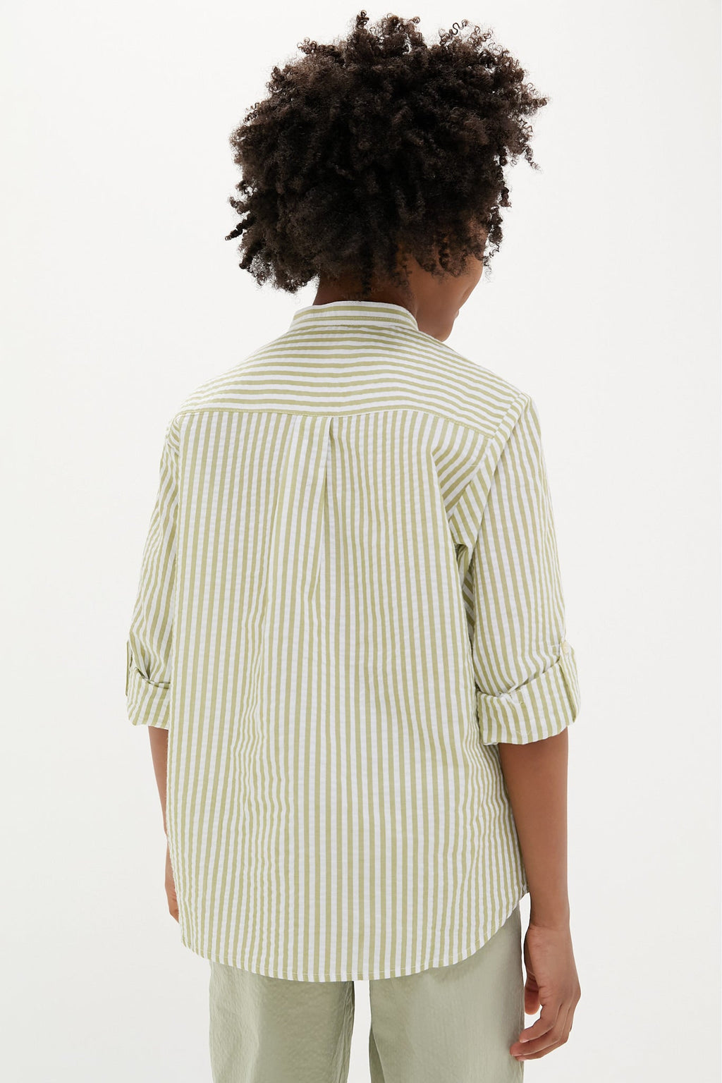 Green Stripe Jazmin Linen Mix Long Sleeve Shirt
