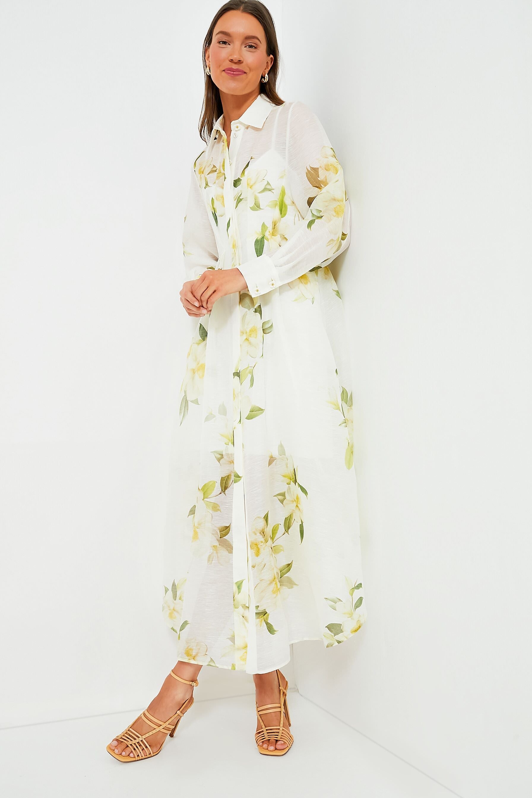Ivory Magnolia Harmony Draped Shirt Dress
