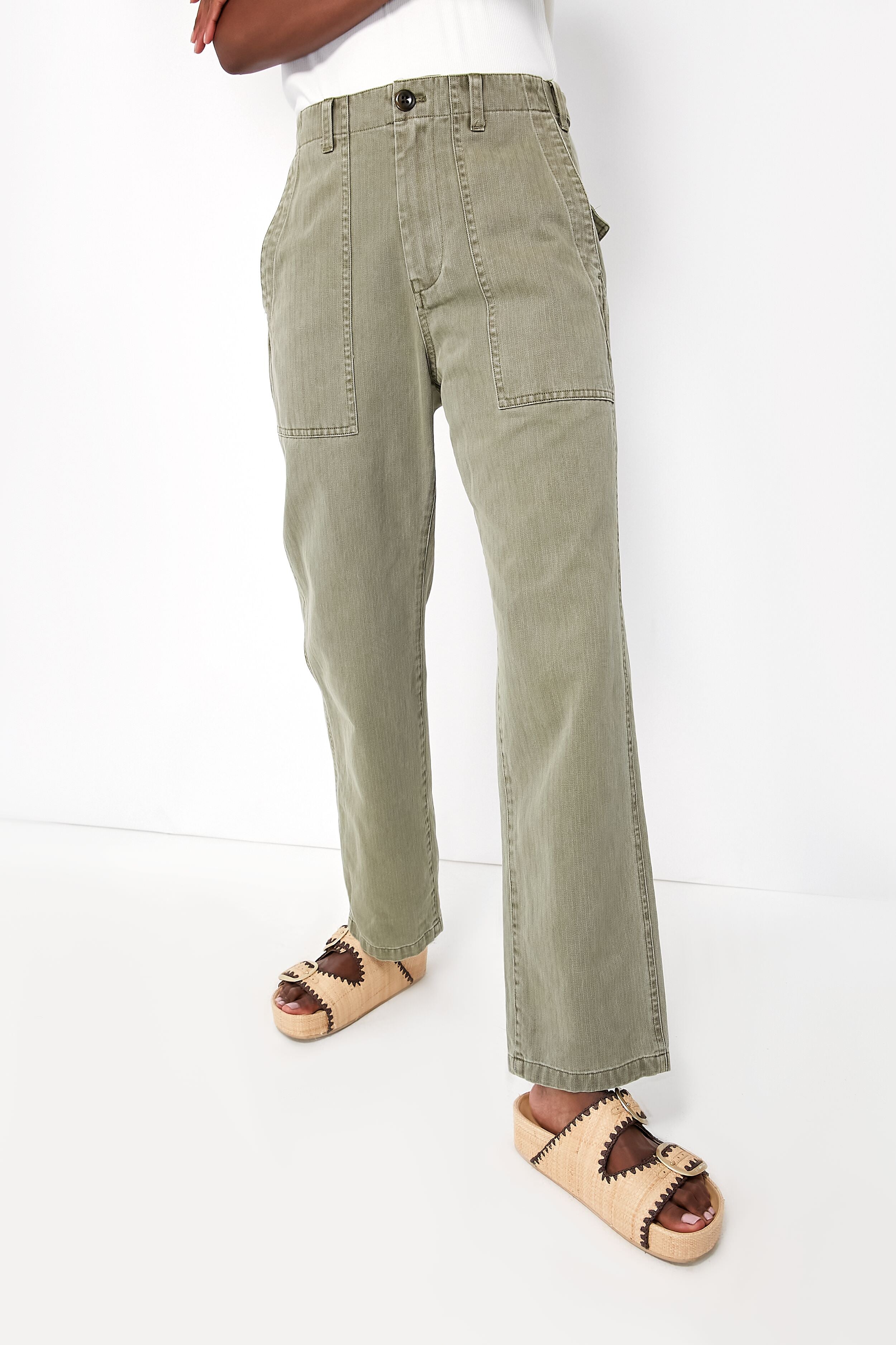 Vintage Olive Herringbone Utility Pant