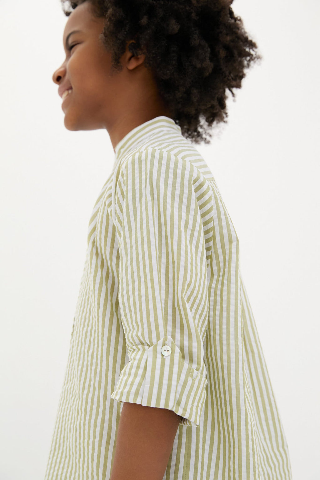 Green Stripe Jazmin Linen Mix Long Sleeve Shirt