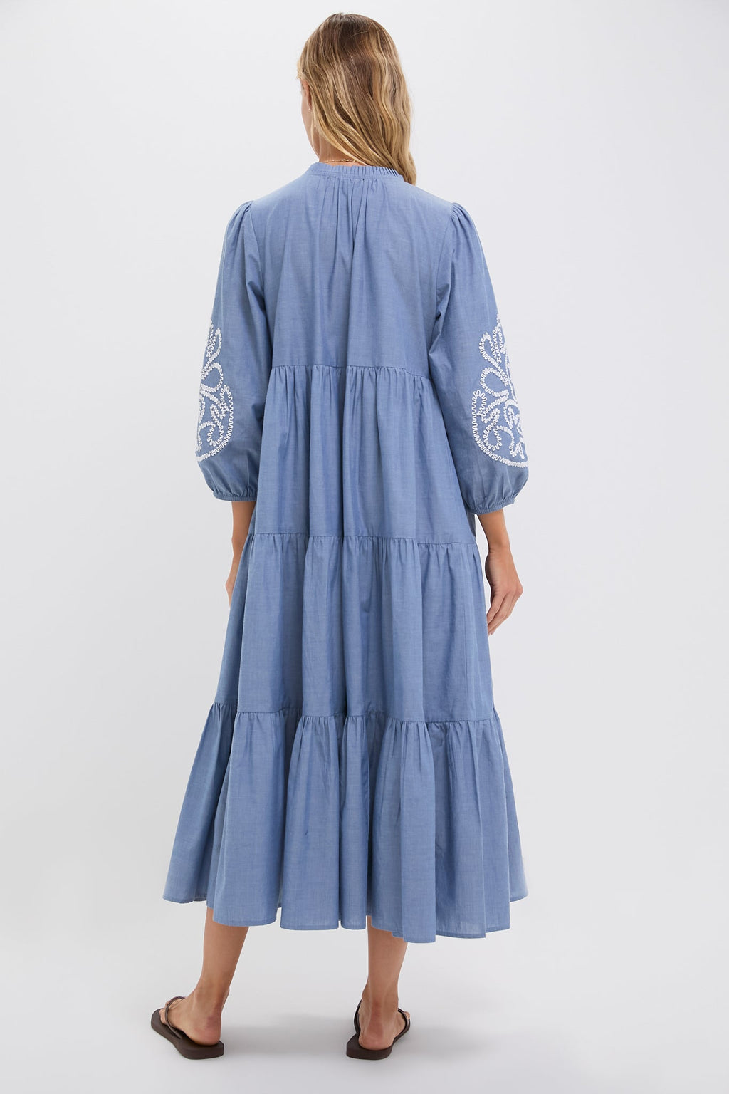 Embroidered Chambray Long Sleeve Salty Paloma Caftan
