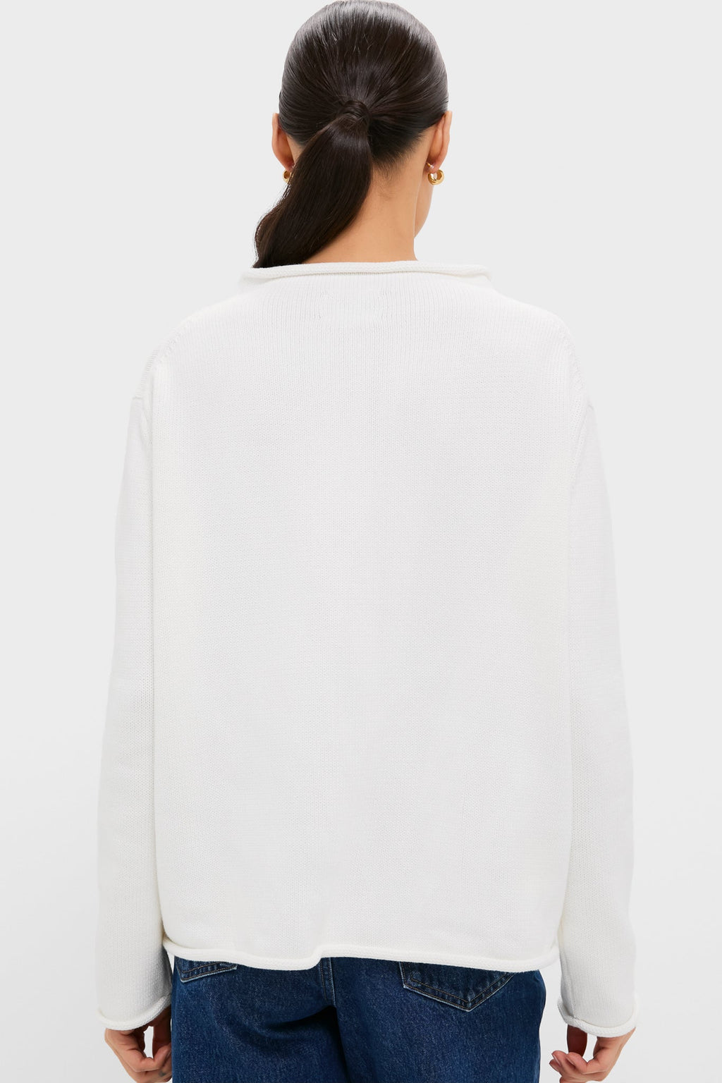 Ivory Cotton Rollneck Americana Sweater