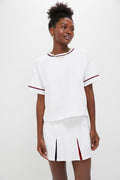 White Americana Piped Performance Cotton Cropped Ryan Boyfriend Tee