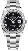 Rolex Datejust 36 Black Roman Numeral Oyster Bracelet Watch 116244-0040