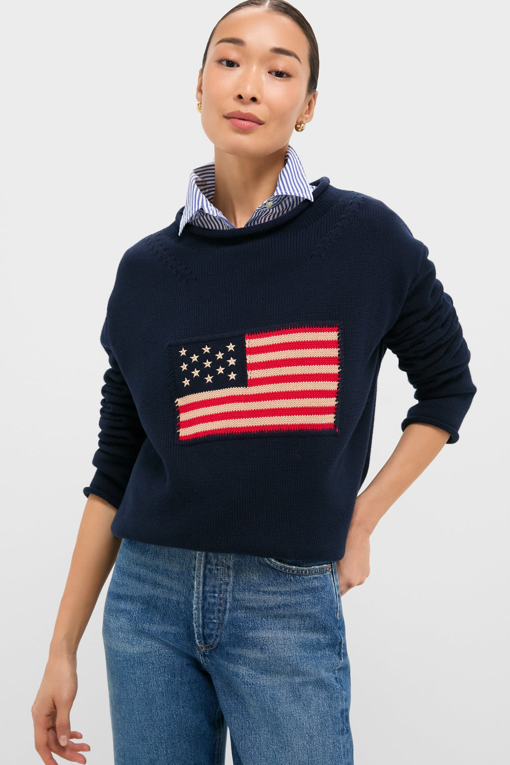 Navy Cotton Rollneck Americana Sweater
