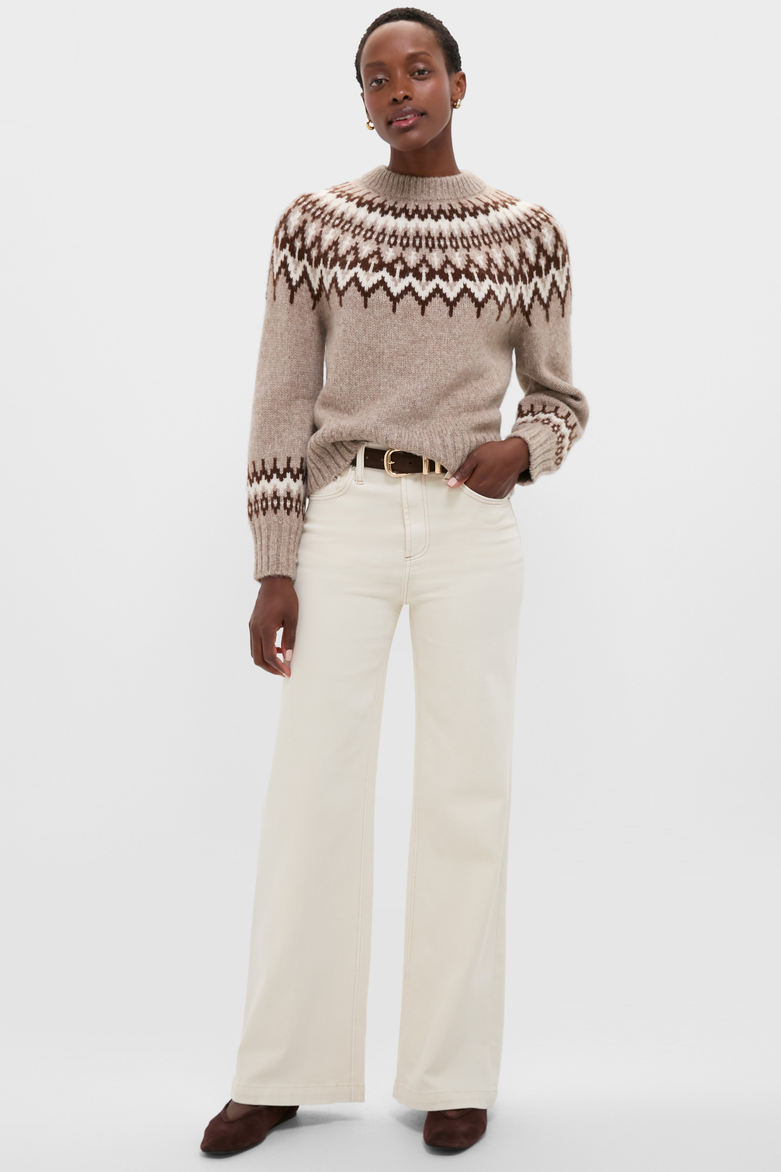Taupe Fairisle Thatcher Crewneck