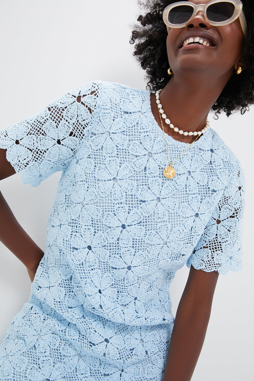 Light Blue Crochet Belclaire Dress