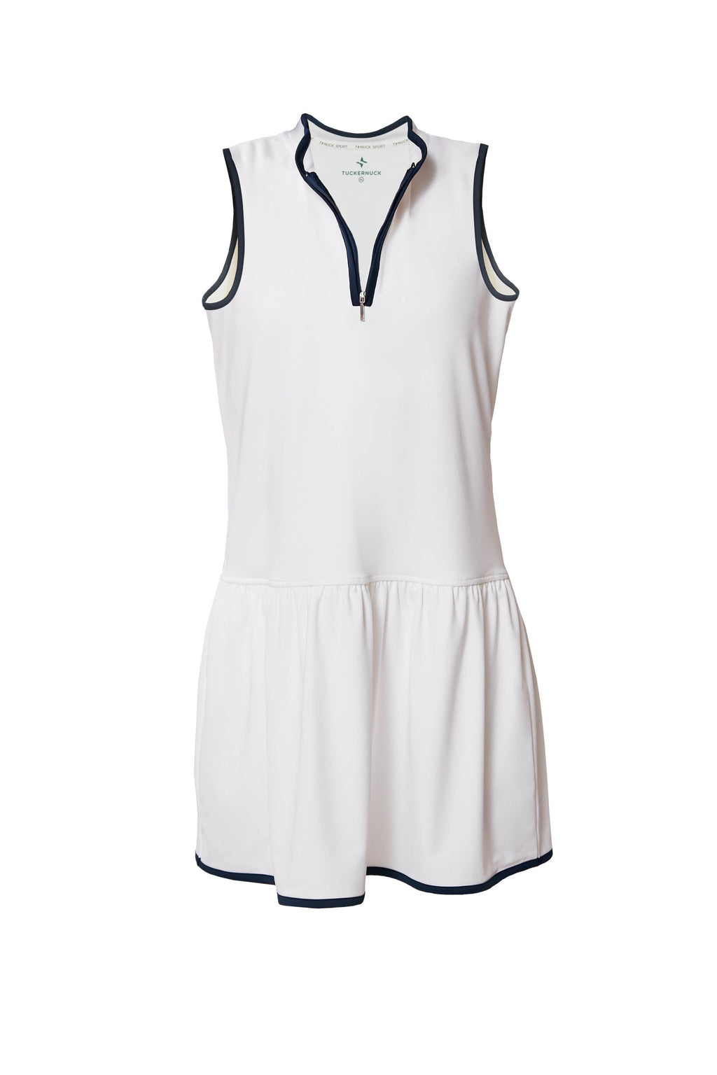 White and Navy Quarter-Zip Tennis Dress
