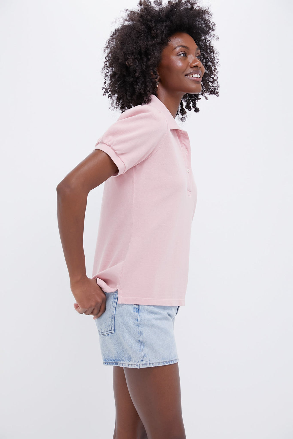 Pink Pique Puff Sleeve Peggy Polo